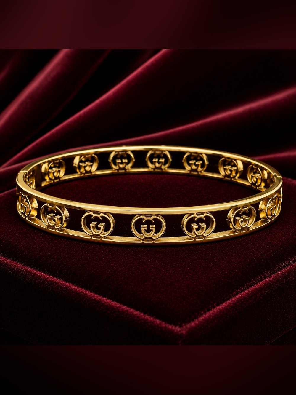 Gold GG Logo Hinged Bangle Bracelet